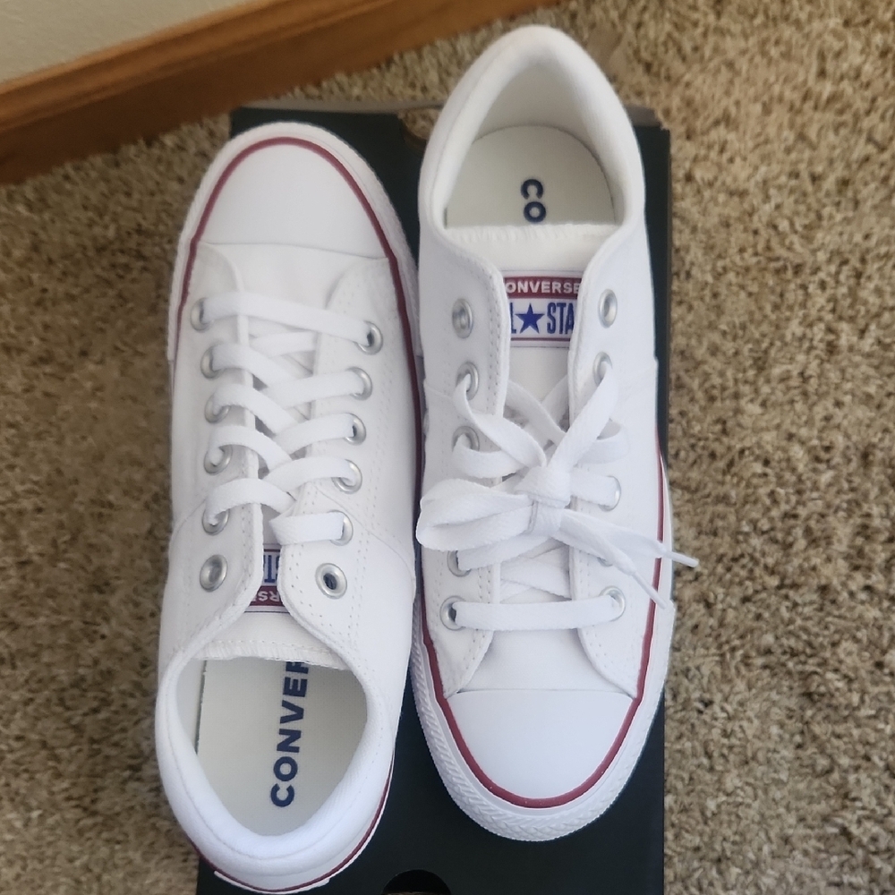 Converse White Sneakers with Red Accents